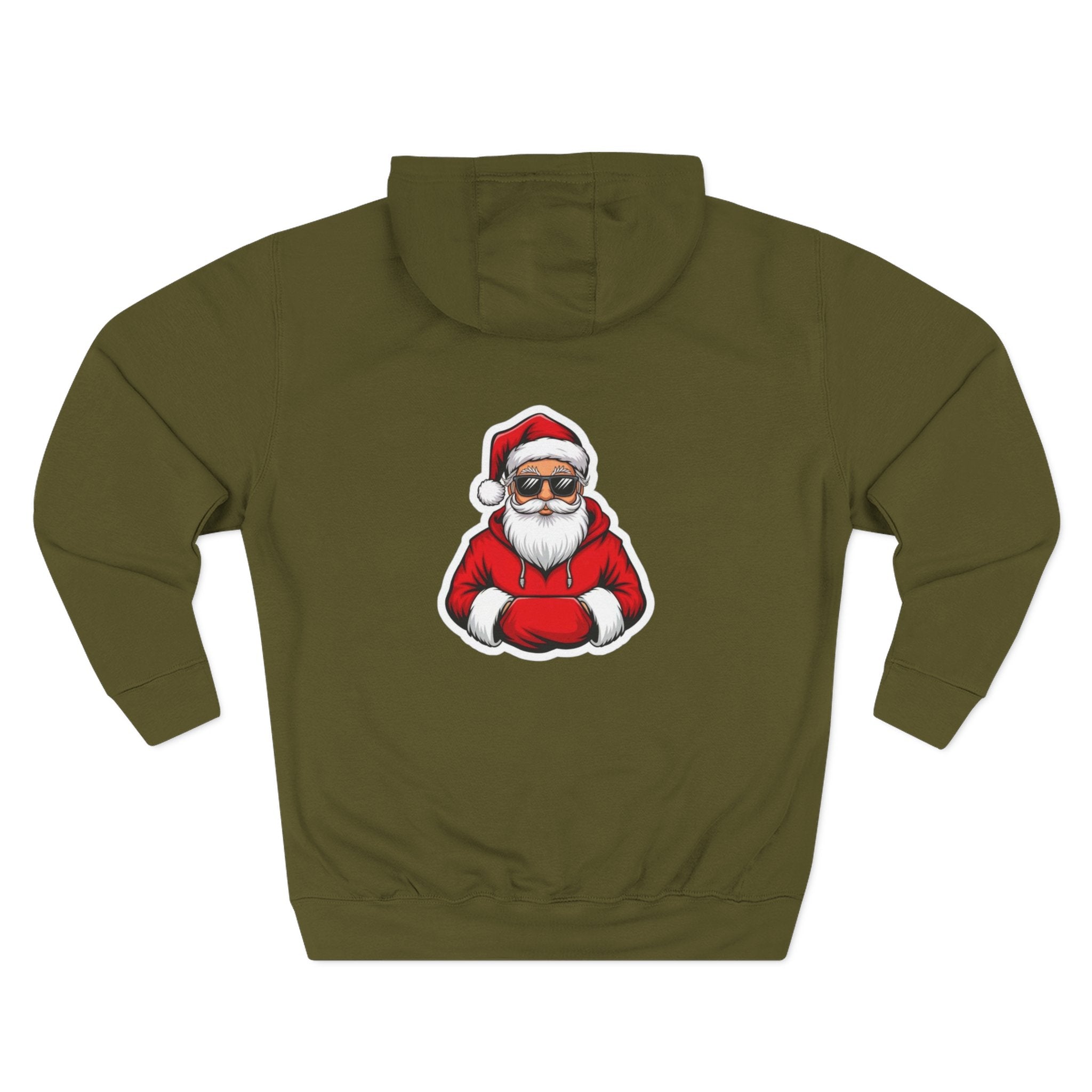 Merry Christmas Santa Hoodie – Festive Olive Fleece Pullover