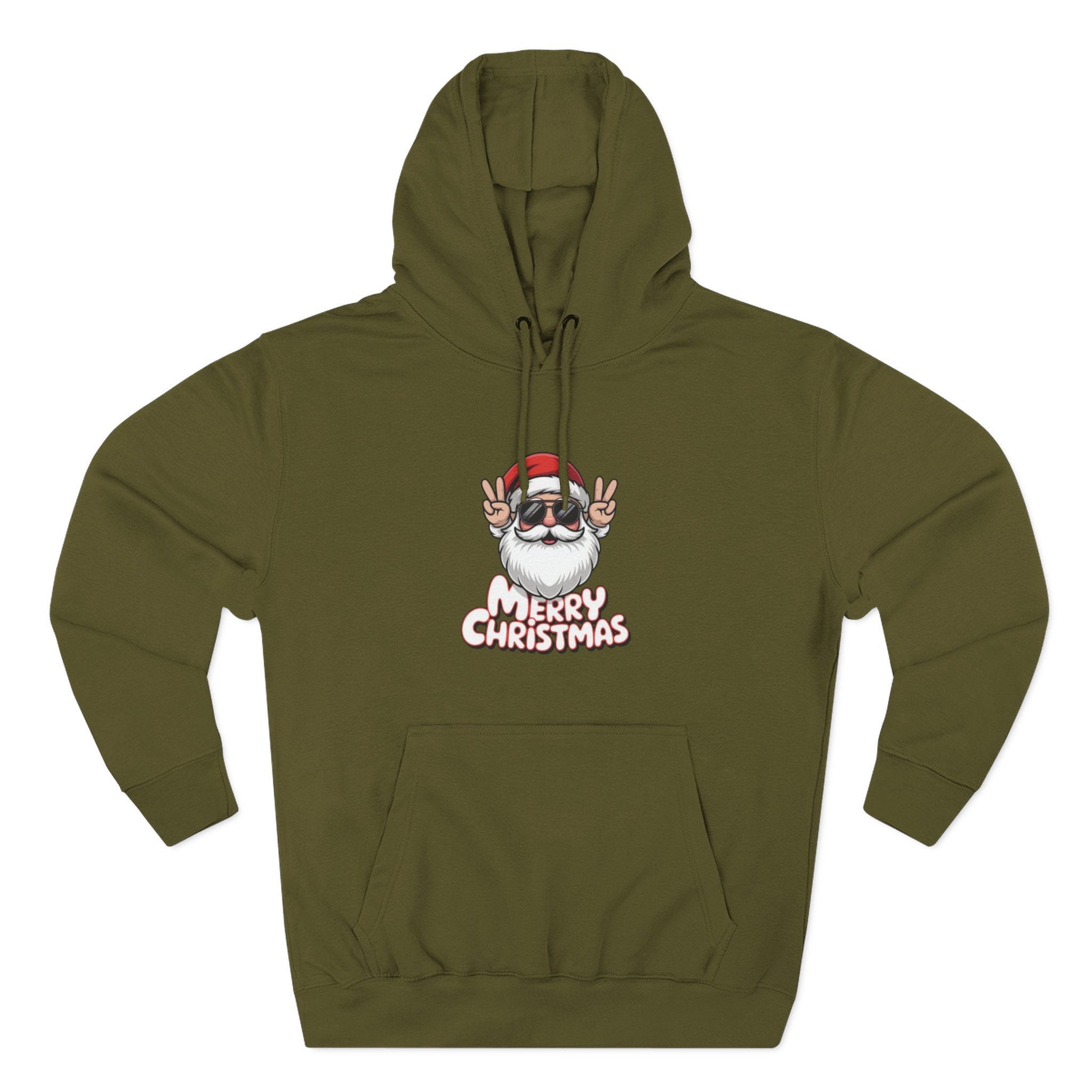 Merry Christmas Santa Hoodie – Festive Olive Fleece Pullover